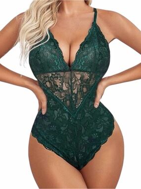Avidlove dark green lace bodysuit lingerie teddy size small